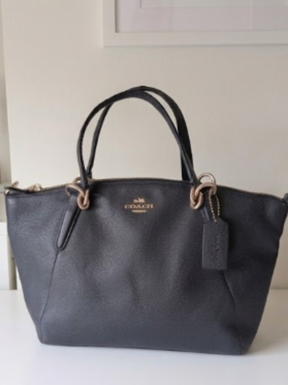 Coach Navy Blue Pebbled Leather Satchel / Tote Bag – Like New